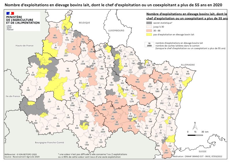 Image 3 : Nombre d'exploitations en élevage bovins lait dont le chef d'exploitation a plus de 55 ans en 2020